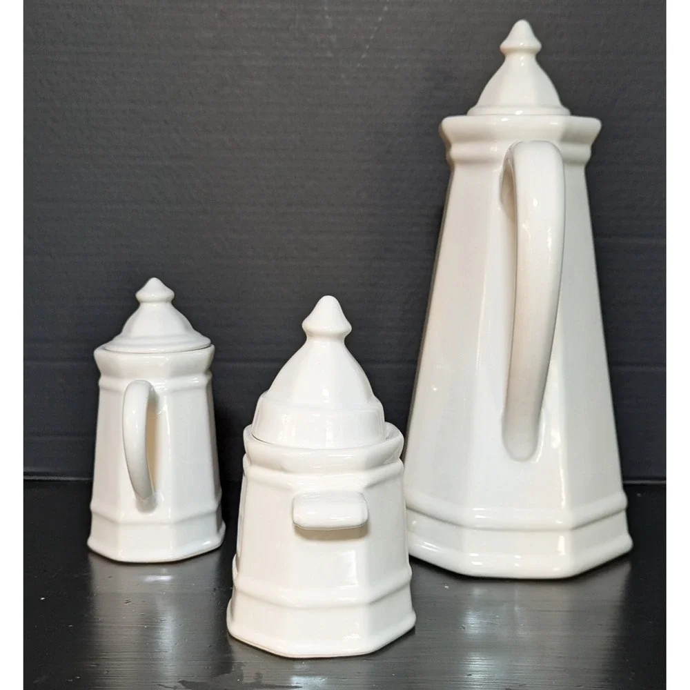 Pfaltzgraff Heritage White 3-Piece Coffee/Tea Service Coffee Pot Sugar Creamer